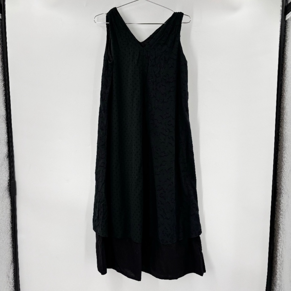Minimalist Organic Cotton V Neck Summer Dress Black Size Small